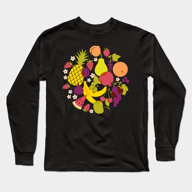 Pineapple Orange Grape Fresh Fruit Long Sleeve T-Shirt by bragova